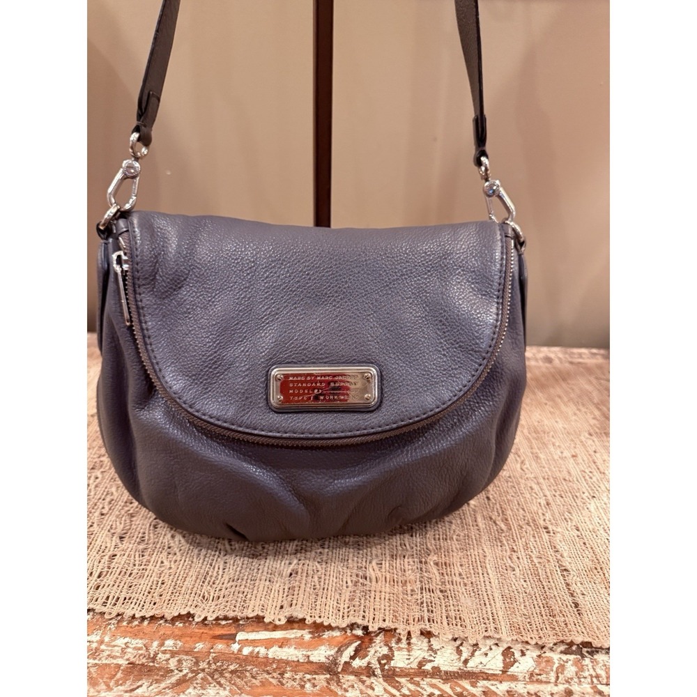 Marc by Marc Jacobs Classic Q Natasha Gray Pebbled Leather Flap Crossbody Bag‎